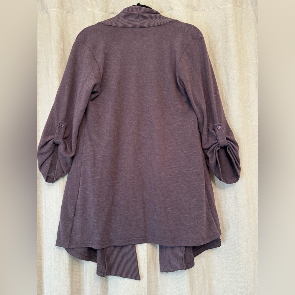 Bobeau Purple Open Front Cardigan Roll-Tab Medium - Picture 2 of 5